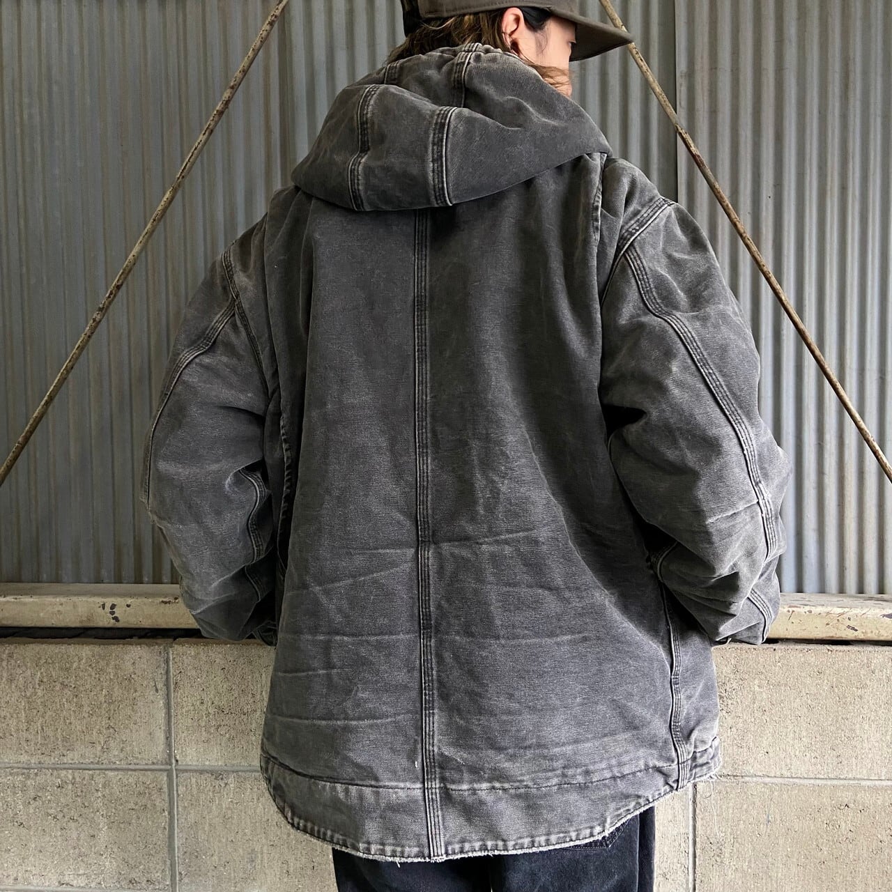 【US◎希少レア】Carhartt フルジップパーカー デカロゴ ボロ S