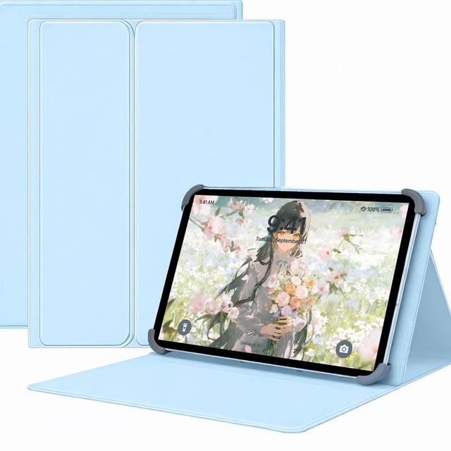 For LUCA TA10E1W63-V1H ケース A10E1W63-V1N / -V1S/ -V1A 9-11インチ タブレットケース マグネット着脱式 3段階スタンドスロット＆視野角度調節 スタンド機能 四隅テンションクリップ固定 耐衝撃設計 PUレザー 高級PUレザー (スカイブルー)