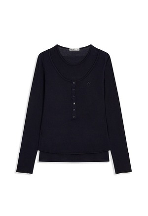 [OPEN YY] LAYERED HENLEY LOUNGE TEE, NAVY 正規品 韓国ブランド 韓国通販 韓国代行 韓国ファッション オープン ワイワイ 日本 店舗