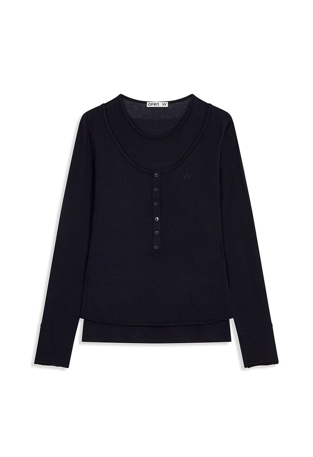 [OPEN YY] LAYERED HENLEY LOUNGE TEE, NAVY 正規品 韓国ブランド 韓国通販 韓国代行 韓国ファッション オープン ワイワイ 日本 店舗