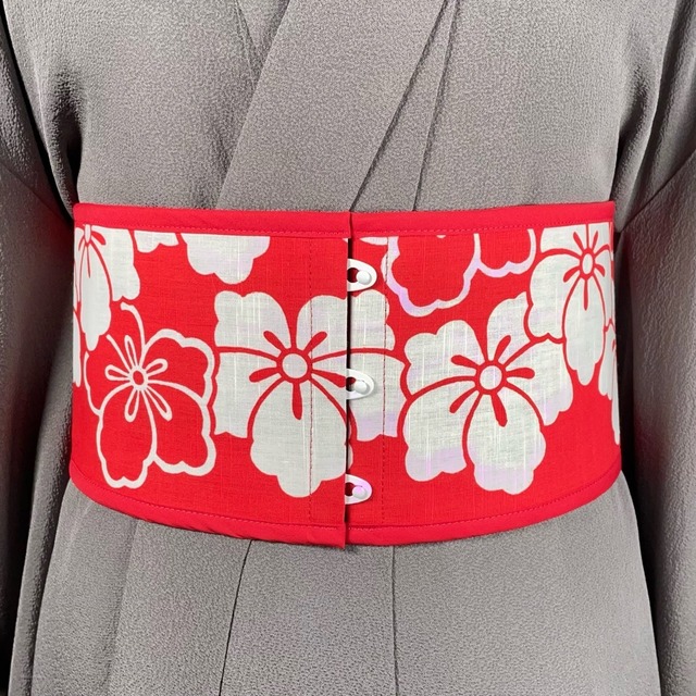 コルセット帯（桐紋・半幅帯より制作）Corset Obi(Paulownia pattern・Made of Hanhaba Obi)