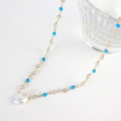 ターコイズがポイント！ パールトップ ターコイズxラブラド メガネ留め ネックレス ne1012