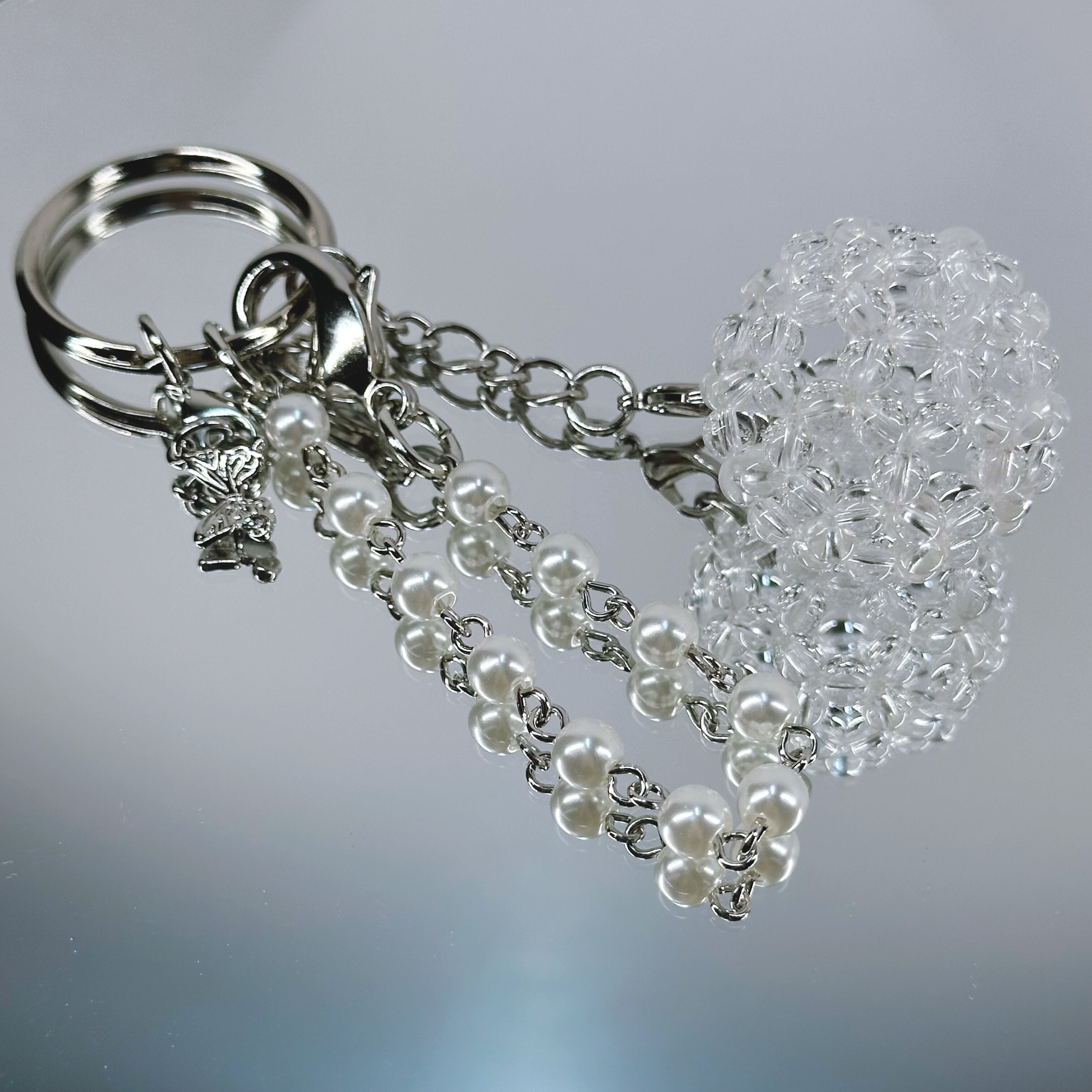 ✨清らかな輝き✨水晶AAA（4.5mm珠） フラーレン バッグチャーム 