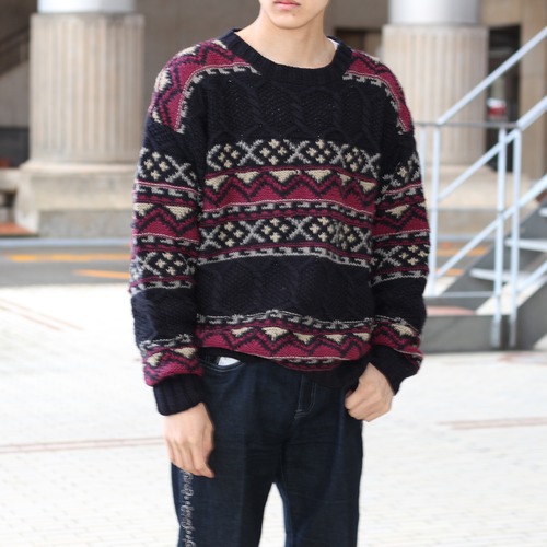 USA VINTAGE NORDIC PATTERNED OVER KNIT/アメリカ古着ノルディック柄オーバーニット