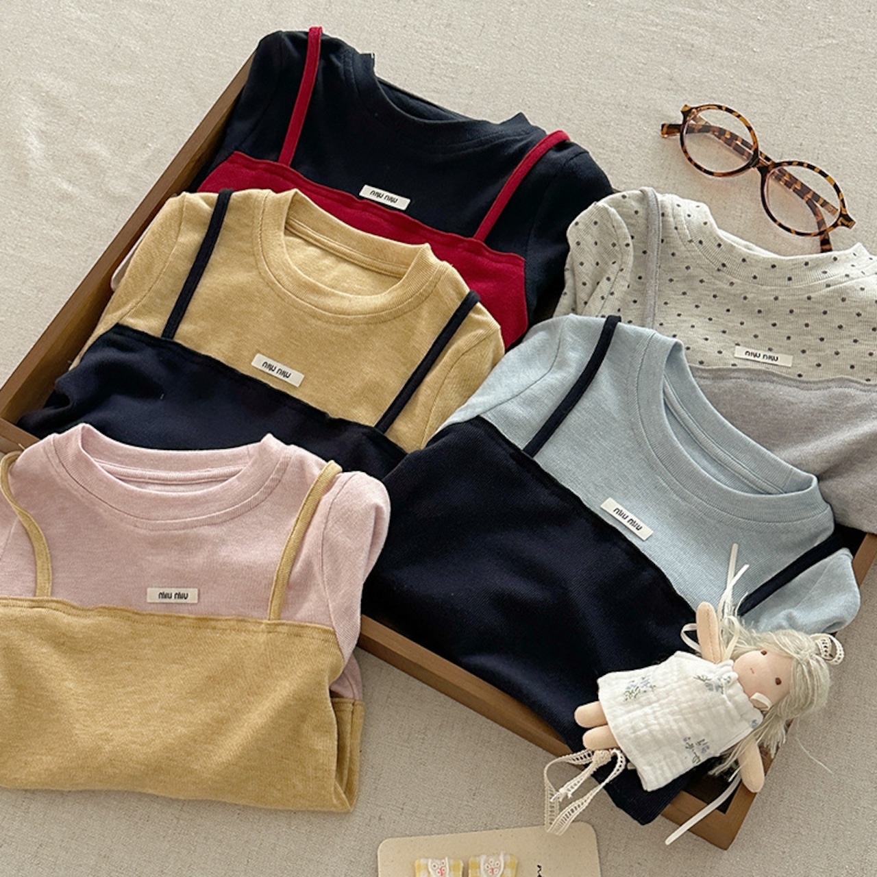 秋バイカラーフェイクレイヤードTシャツ