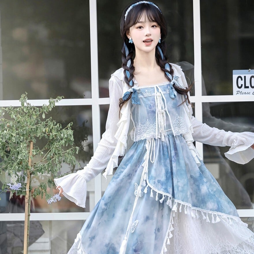 ロリータ 甘ロリ フリル ジャンスカ JSK ワンピース 水色 ロリータファッション 水色甘ロリ ボレロ付きジャンパースカート