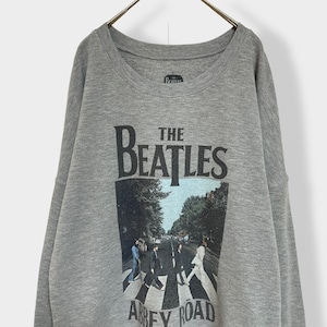 【THE BEATLES】ビートルズ アビーロード ABBEY ROAD ロゴ レコードジャケット フォトプリント 薄手 オフィシャル スウェット トレーナー プルオーバー M US古着