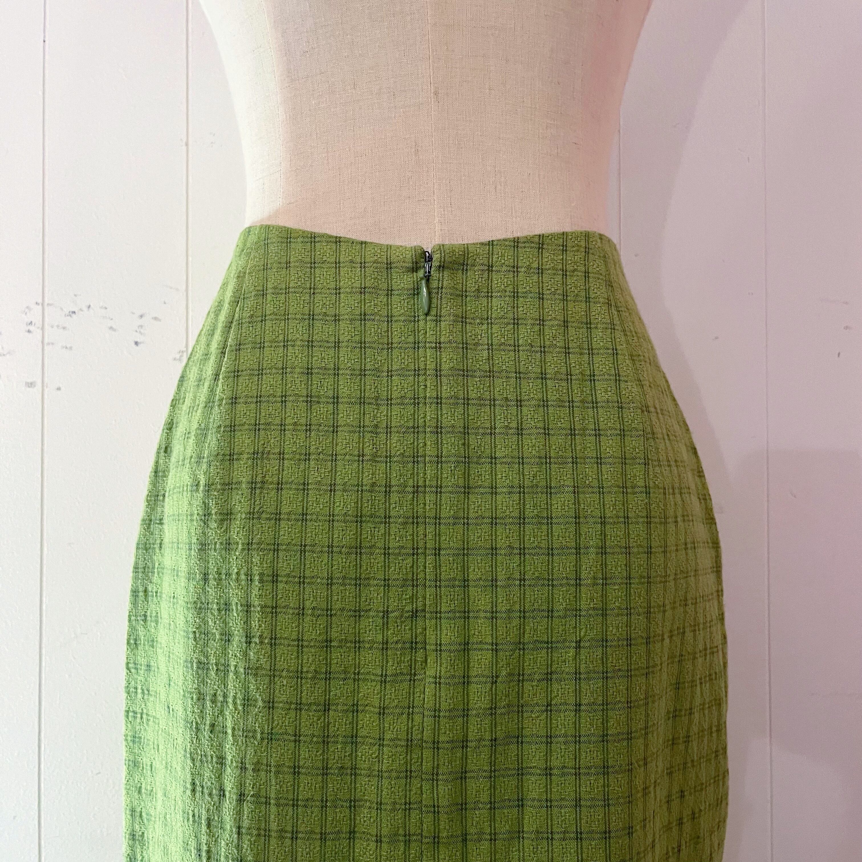 light green check long skirt