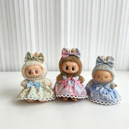 ちびくま工房　バニーラブ　15センチ バラのワンピ　リボン刺繍 Labubu 1-3代用 リボン花柄ワンピース/ヘアアクセサリー ラブブ