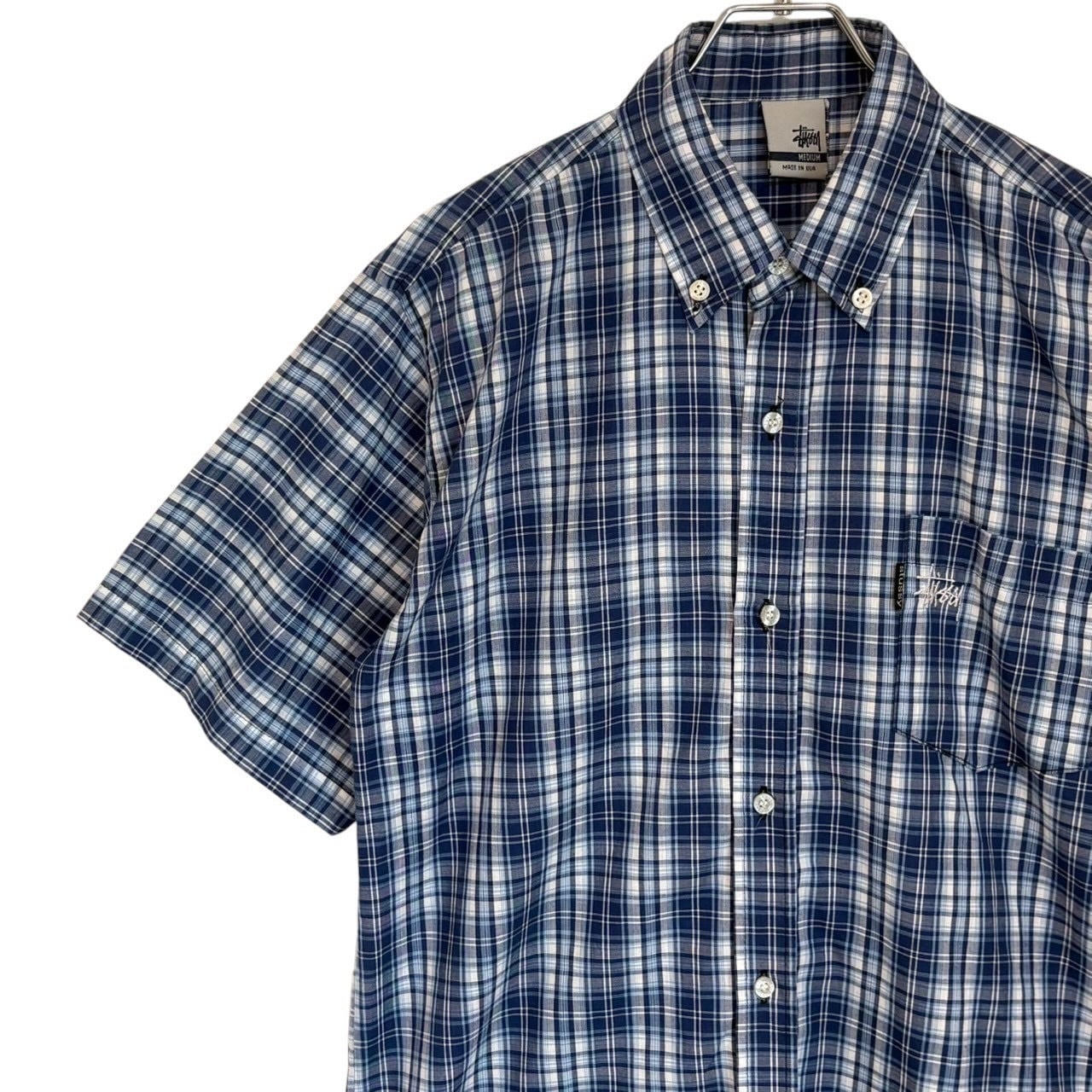 stussy ステューシー 半袖シャツ M チェック 刺繍ロゴ ワンポイント