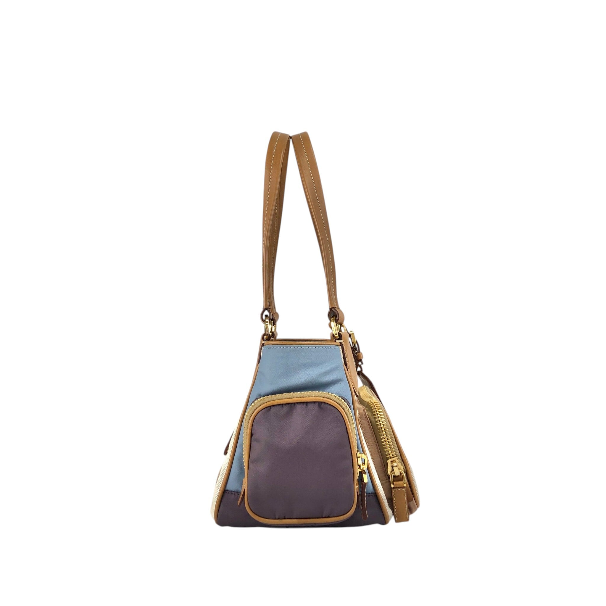 PRADAプラダキャンバス地トートバッグ ベージュ×ブルー PRADA プラダ トートバッグ ベージュ ブルー トライアングルロゴ