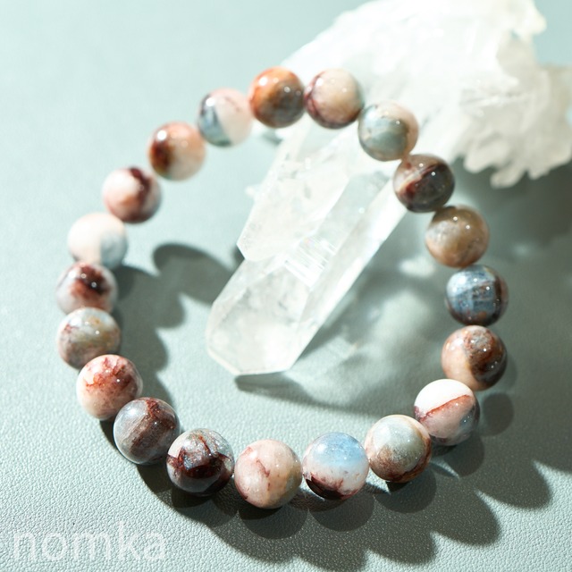 【レア！】レッドマトリックスアクアマリンインクォーツ(10mm / ブラジル産) 一連ブレスレット nbra-0074