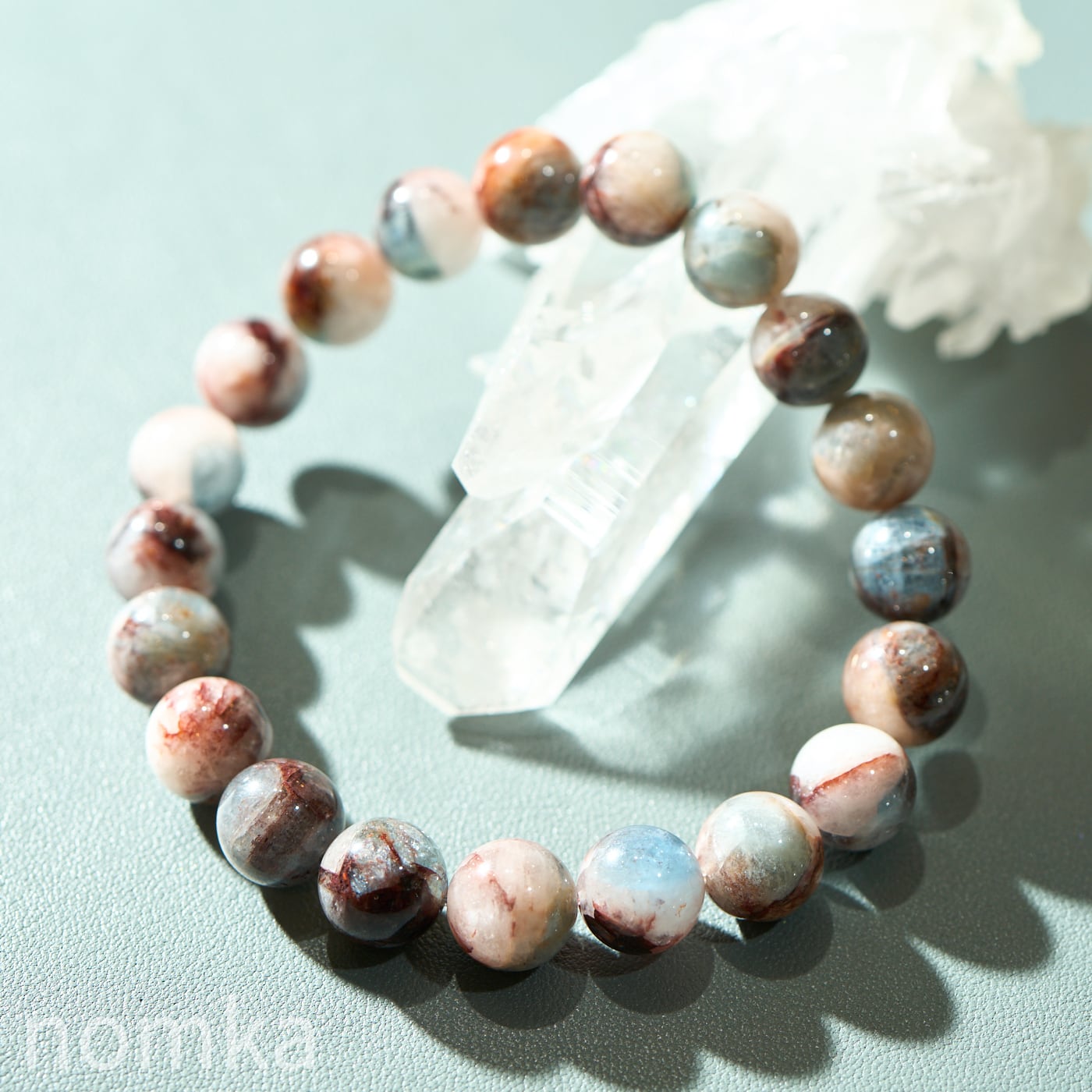 【レア!】レッドマトリックスアクアマリンインクォーツ(10mm / ブラジル産) 一連ブレスレット nbra-0074