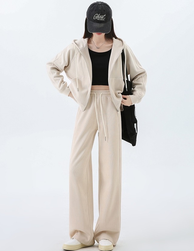 セットアップ フードジャケット ロングパンツ 2点セット 上下セット レディース トップス ジャケット パンツ ボトムス ルームウェア 部屋着 羽織 ロング 長袖 フード ワイド ポケット ハイウエスト 前開き ウエストゴム ドロスト 伸縮性 ジップアップ かわいい 大人可愛い シンプル カジュアル おしゃれ ルーズ 無地 春 秋 冬 ママ 学生 学校 通学 デート お泊まり 旅行 休日 普段使い 着回し S M L XL 2XL ゆったり 黒 ブラック 茶色 ブラウン ダークグレー オフホワイト ピンク