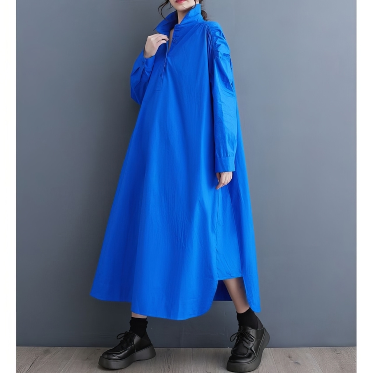 バックオープン ロング シャツワンピース 00188