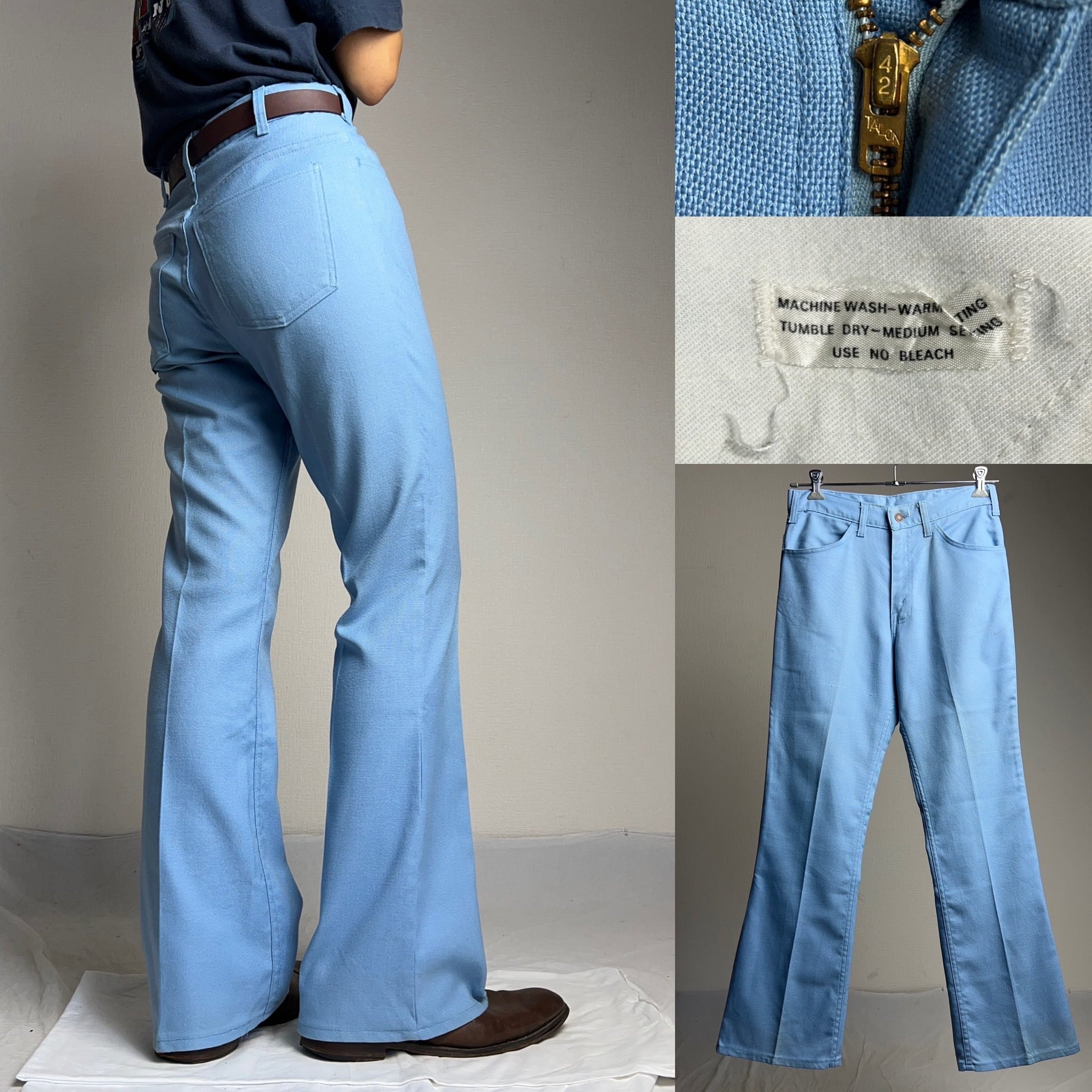 70's Polyester STA-PREST PANTS W31 L31(実寸) SKY BLUE【1217A26 ...