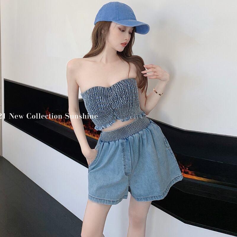 セット サマーショートトップス ウェストショーツ ストリート 夏物 ブルマー ピュア ハンチェンe91821924312
