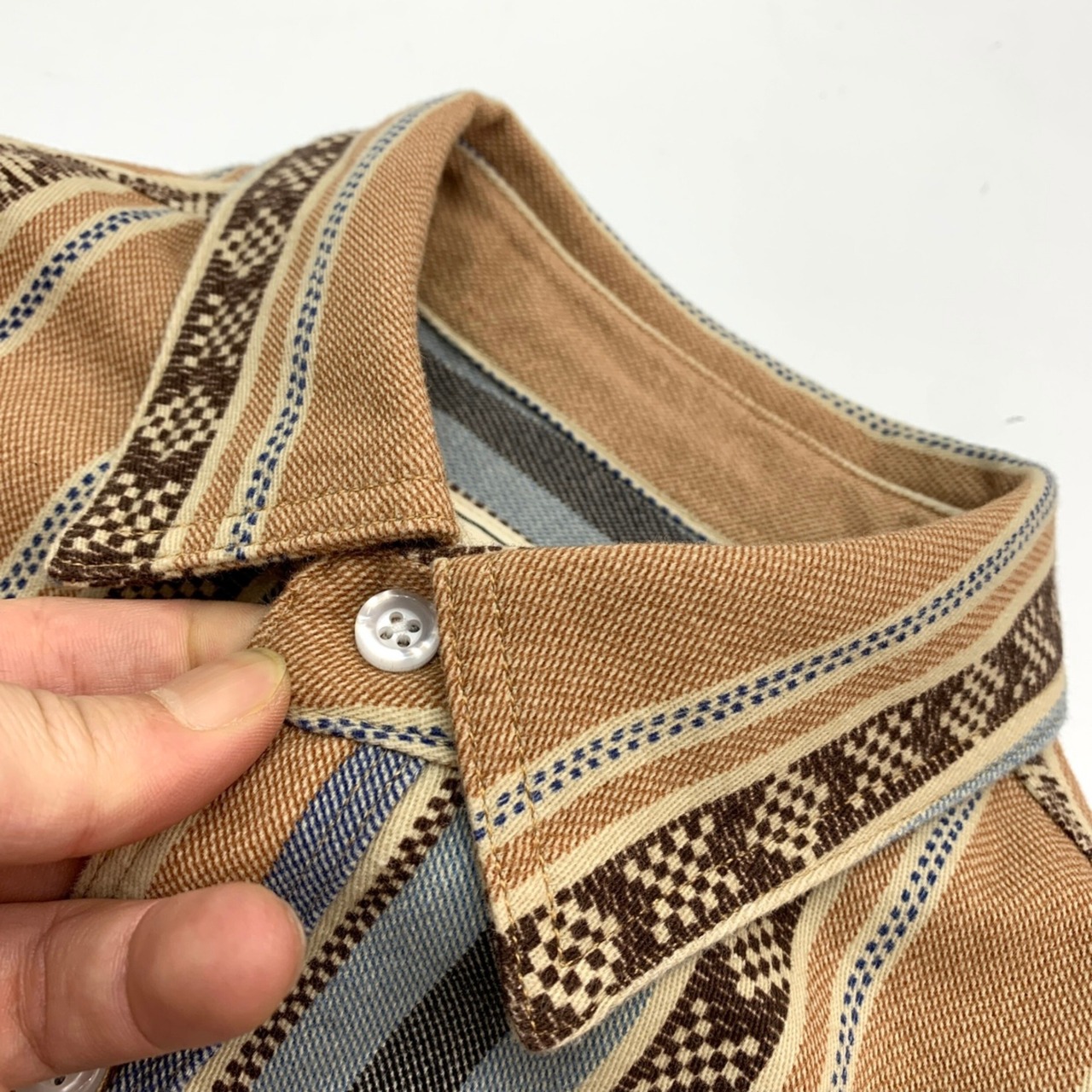 Retro Ethnic Striped Long Sleeve Shirt / レトロ エスニック ストライプ 長袖 シャツ