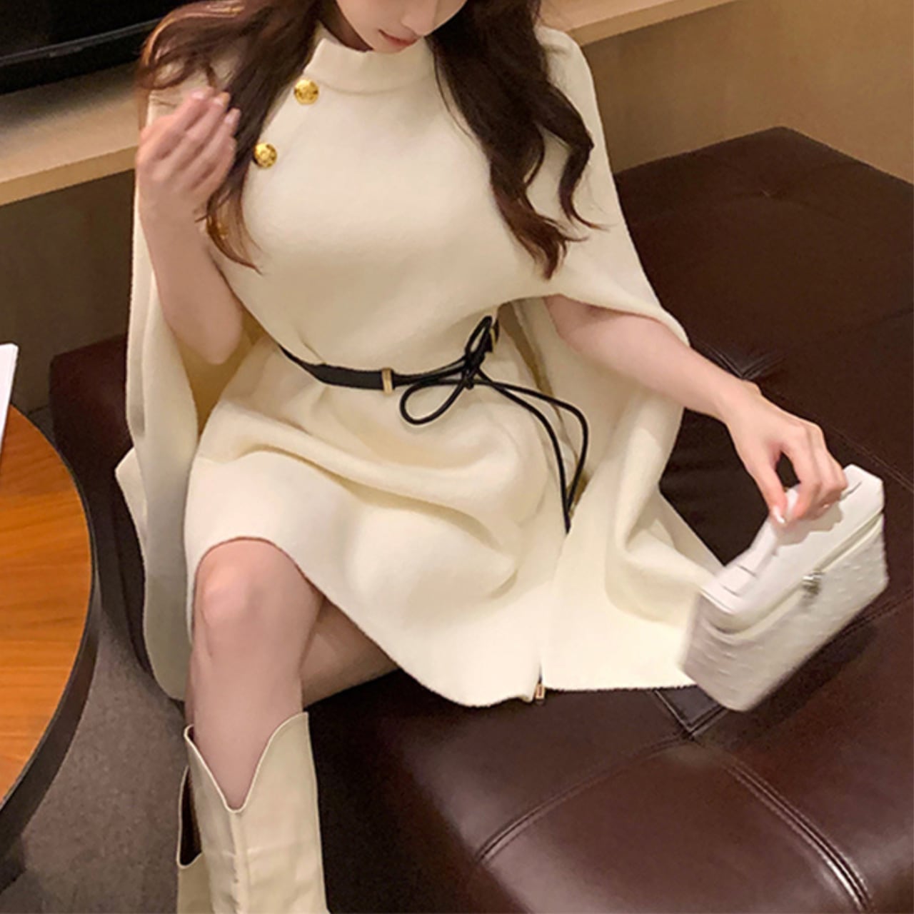 ゴールドボタン ケープワンピース 2color W114