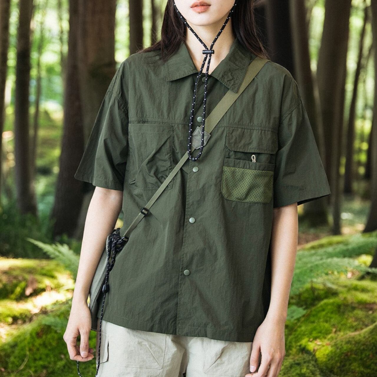 Mesh Panel Short Sleeve Shirt ‐3col‐ A0403