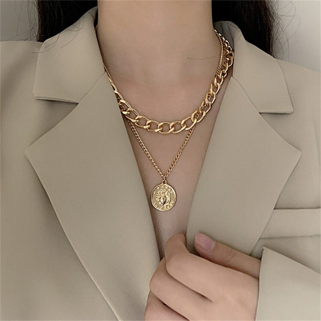 ネックレス 喜平チェーン 二連 メンズライク レトロ カジュアル 大人  