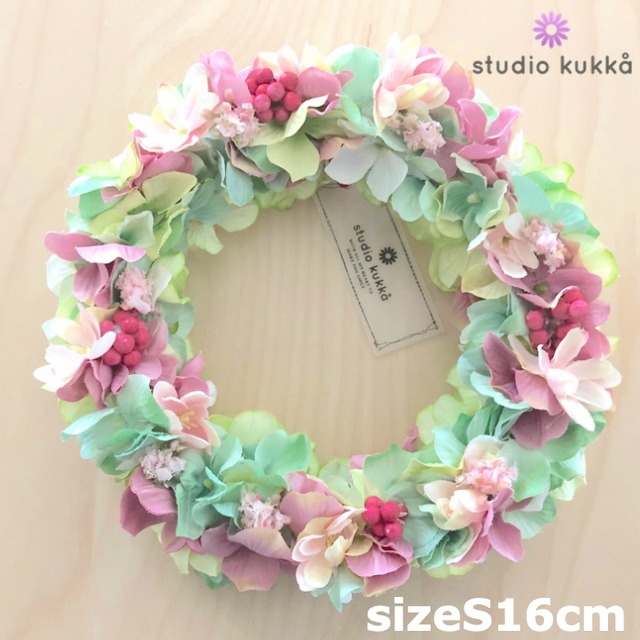 送料無料 <受注製作>　直径16cm♡アジサイのグラデーションリース　ピンクベリー　紫陽花　ピンク グリーン