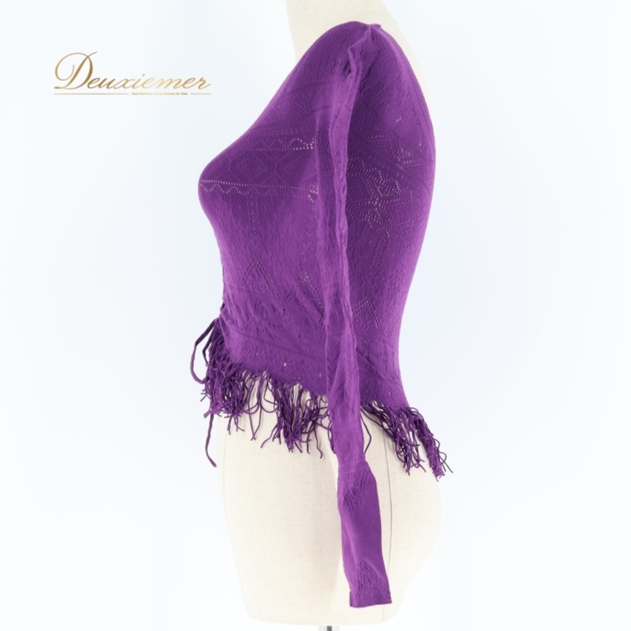 バレエ 衣装 チャコット Chacott ノーソーイングニット トップス レッスン 練習着 社交ダンス 長袖 リボン 紫 かわいい ダンス パープル系 日本製 バレエ トップス ノーソーイングニット ダンス衣装 レッスン着 練習着 社交ダンス用 紫色 可愛い デザイン フリンジ 女性用ファッション ストレッチ素材 日本製