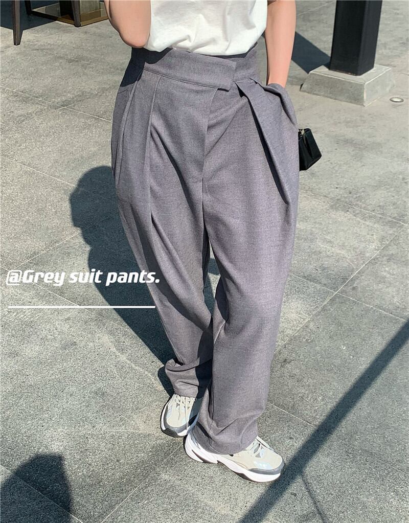 カジュアルパンツ サマー薄手ハイウェストウェストルーズワイドレッグ 夏物 ワイドパンツ ブラックストロベリース40839722351