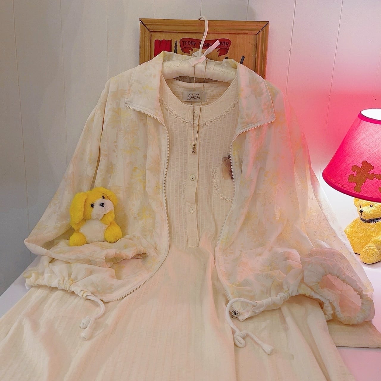 flower stripe sheer zip-up jacket
