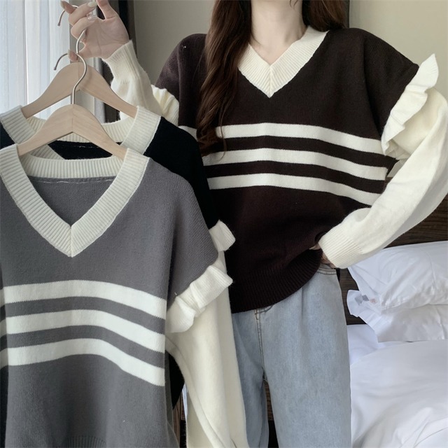 ニットセーター トップス オータムウィンタースタイルカラーFlowerデザイン ルーズドレス ロング 秋物 冬物 フラワーデザイン 1号婦人76447738627