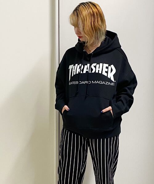 THRASHER(スラッシャー) ビッグシルエット MAG LOGO マグロゴ プルオーバーパーカー ブラック TH8501BS