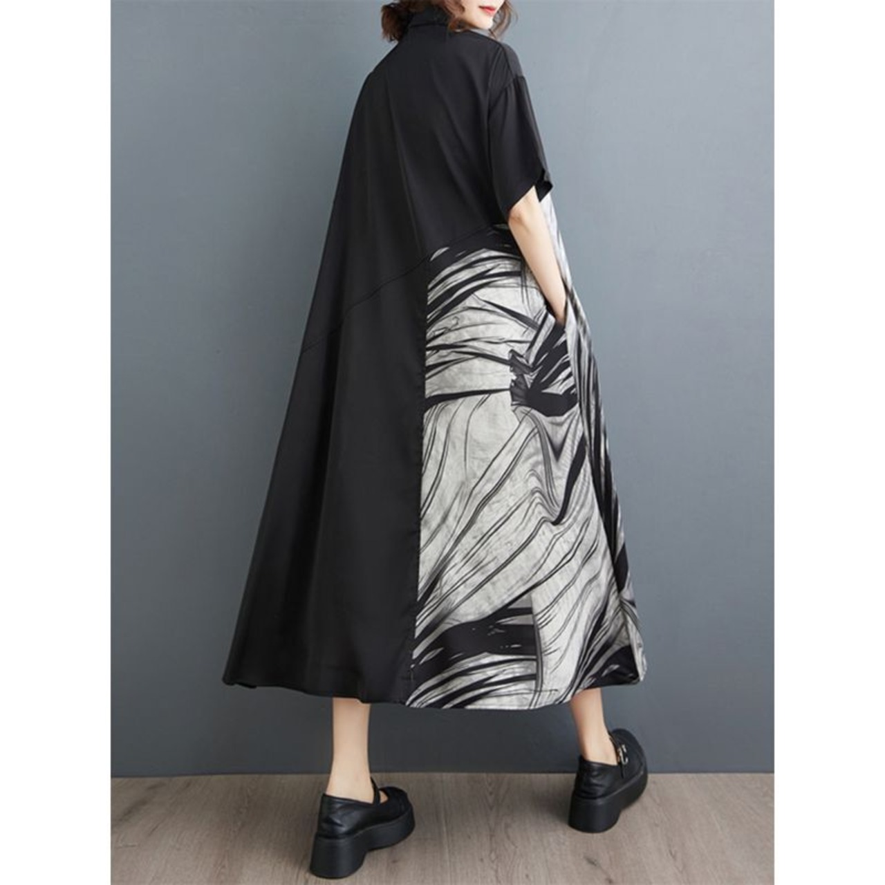 アシンメトリー 結びモチーフ シャツワンピース  30092