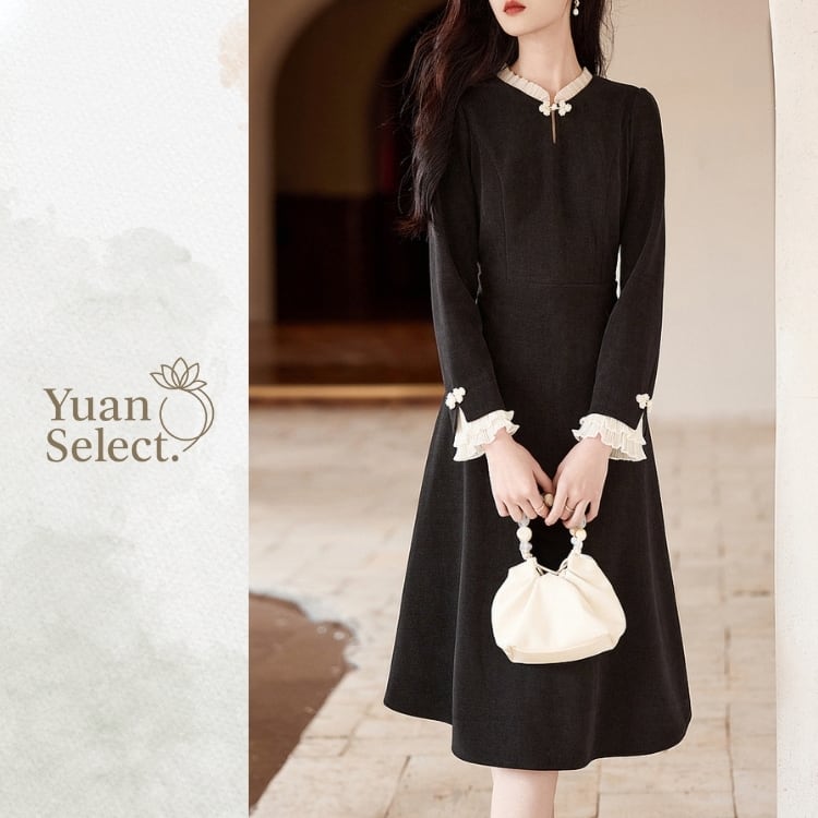 袖口フリル　クラシカルチャイナロングワンピース　YS00057