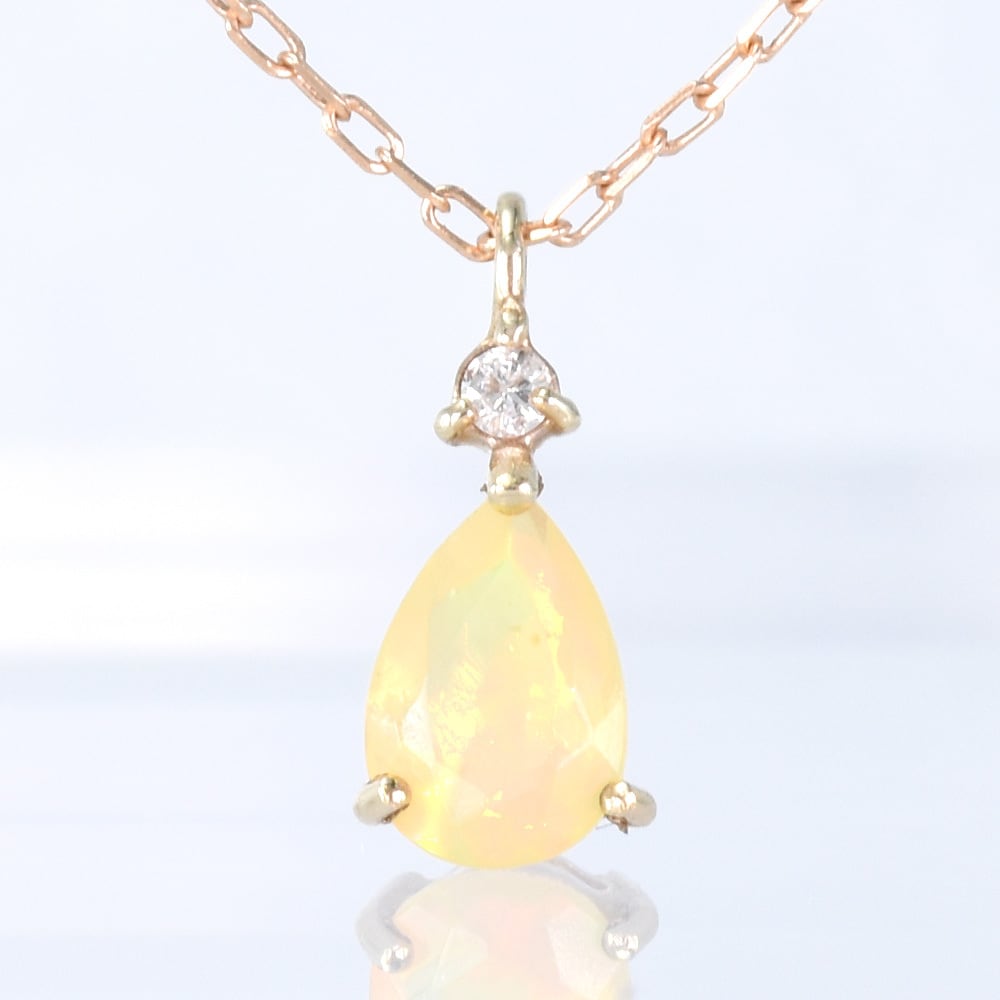 しずく オパール ダイヤ ペンダント K10 イエローゴールド 10月誕生石