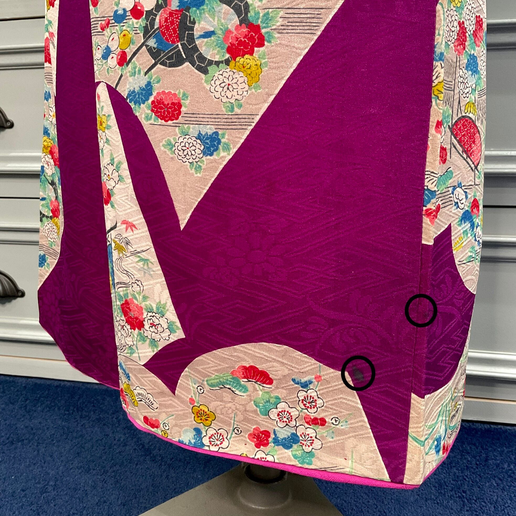 小紋　薔薇　薔薇尽くし　リーフ地紋　パープル　着物　092w d 小紋 薔薇 薔薇尽くし リーフ地紋 パープル 着物 092w d