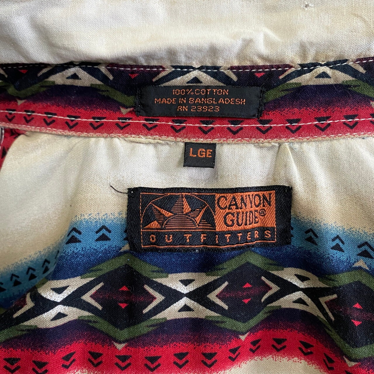 CANYON GUIDE ネイティブ柄 長袖 ウエスタンシャツ メンズL相当 古着 