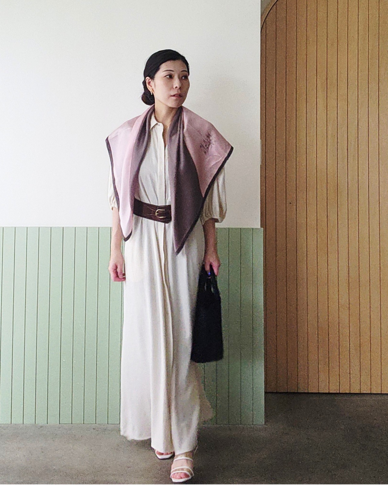【SAMPLE / 1点限り】シルクスカーフ_展示・撮影使用品（PINK & BROWN） - 4