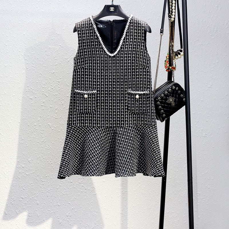 VネックツイードAラインワンピース SU1348 | Sugar.miel（シュガーミエル）