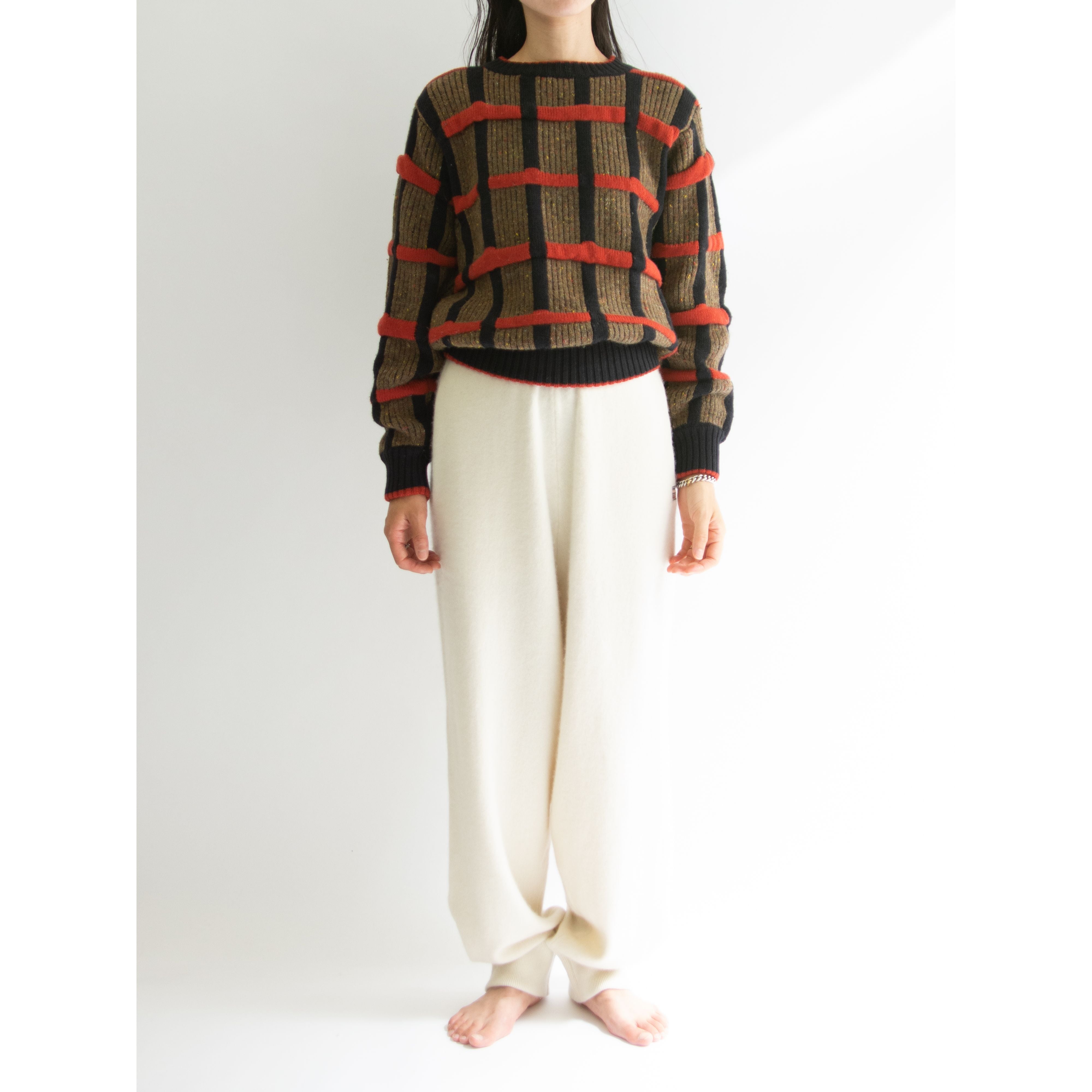 【MARITHE FRANCOIS GIRBAUD "11342"】Made in France 70-80's Wool-Acrylic-Polyester Crew Neck Sweater（マリテフランソワジルボー フランス製ウール混クルーネックセーター ニット）