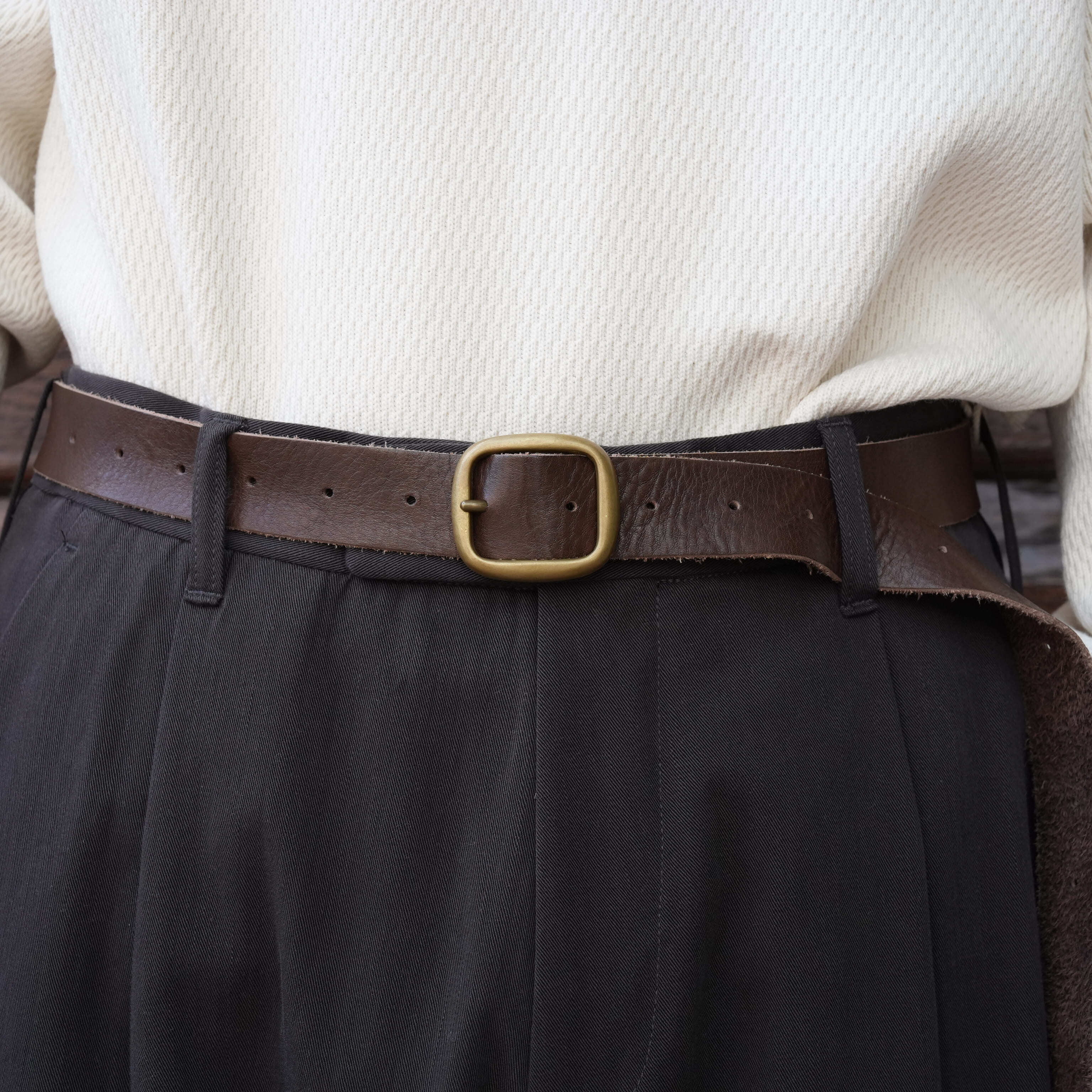 Gurank for khaki "Leather Belt" -BROWN-