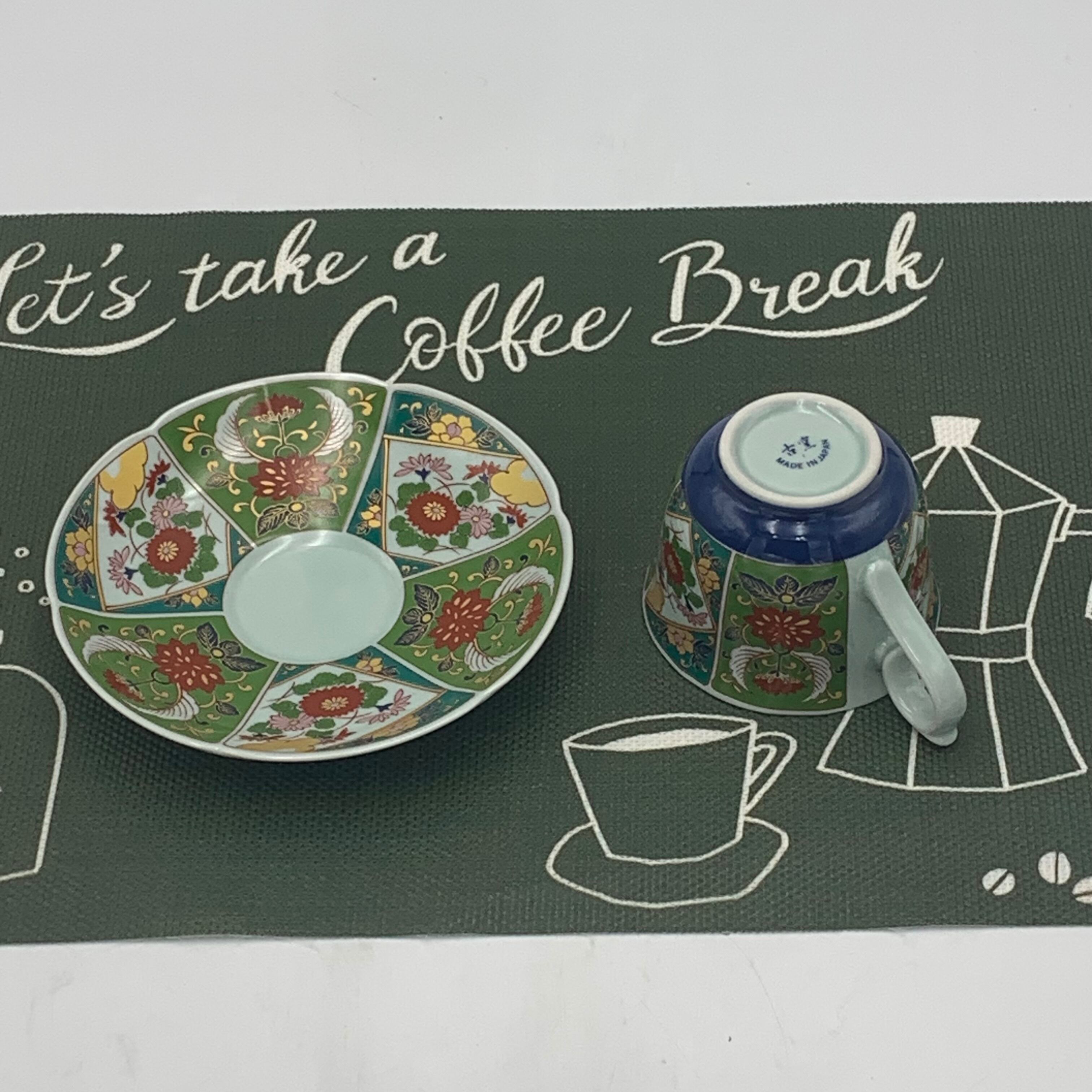 波佐見焼 錦古伊万里緑彩牡丹絵 珈琲碗皿 カップ＆ソーサー | 有田焼