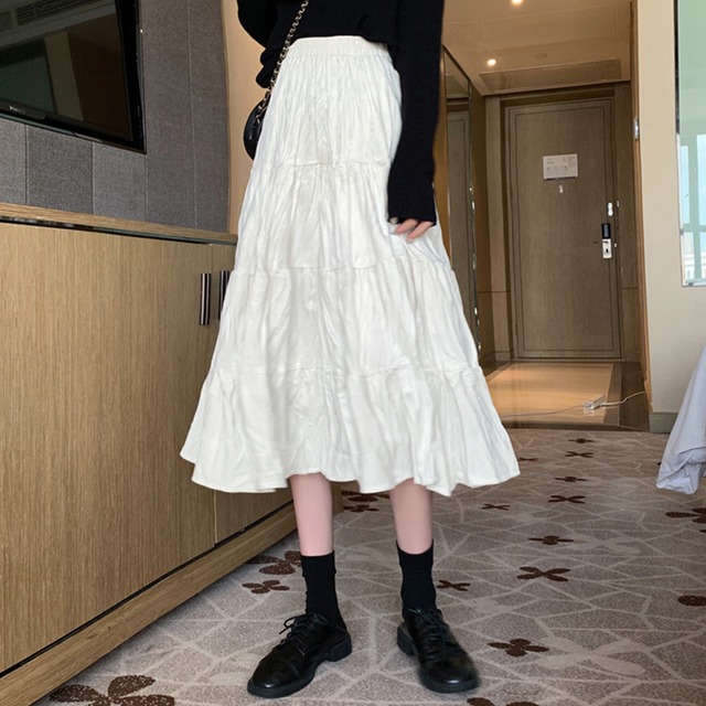 スカート スプリングハイウェスト薄手Aライン 春物 萌量不足43991352116