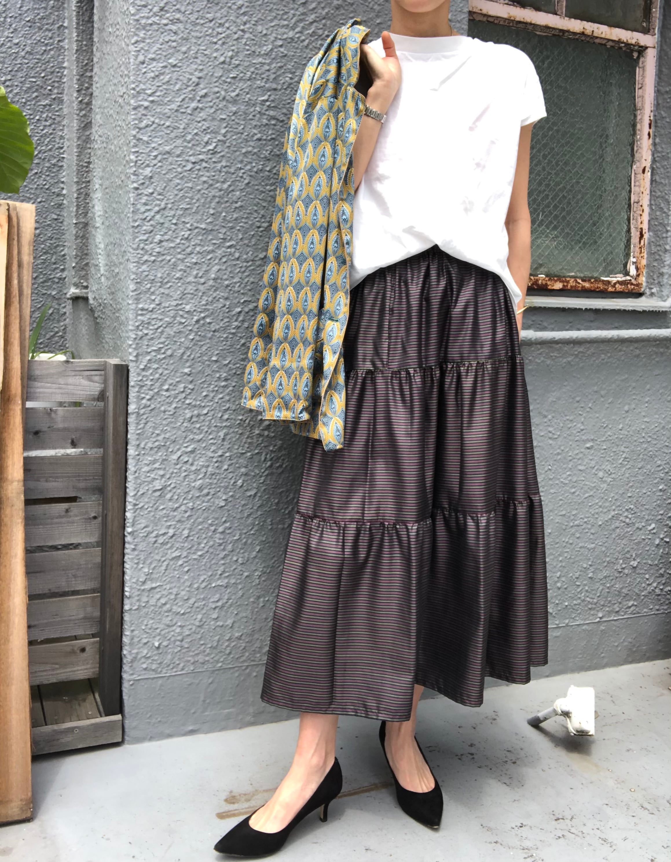シルク豪華 大島紬（20種）パッチワーク ギャザー スカート 着物リメイク 茶系