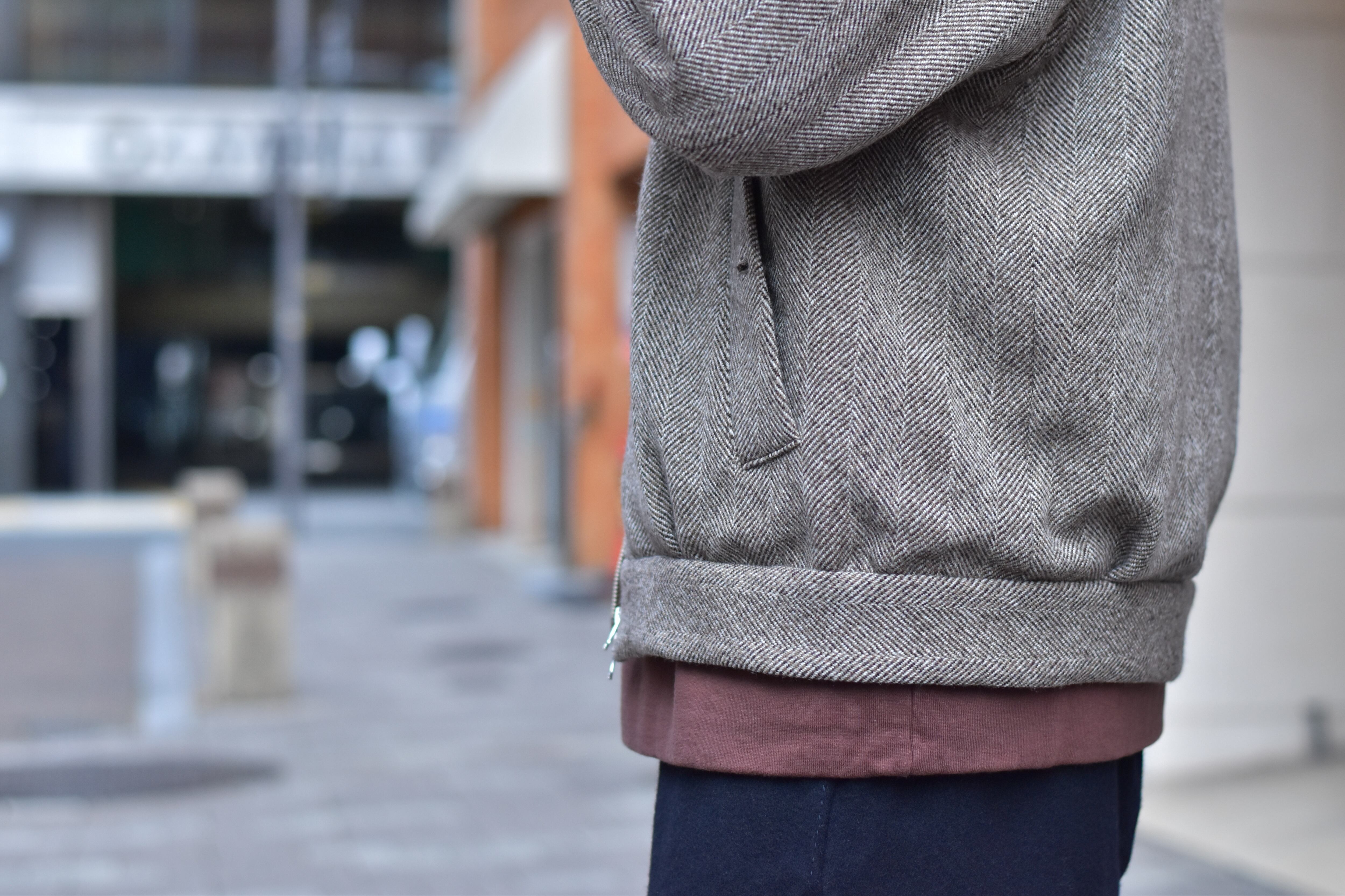 Phlannèl】Arles Wool Tweed Harrington Jacket col.Khaki Mix