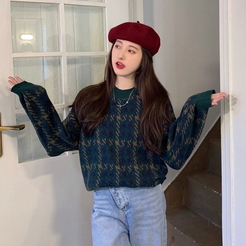 スタンダードルーズスタイルセーター プルオーバー ブラウス レディース ロング レトロ ウィンター 冬物 ドラファッションホール60552465770