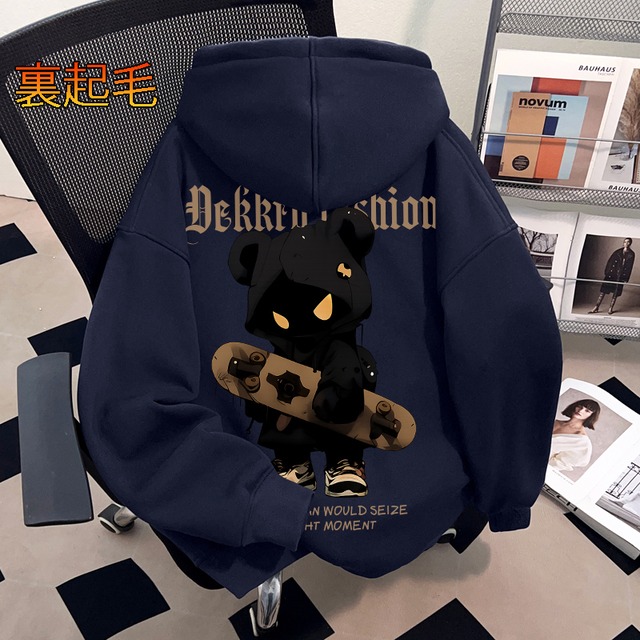 ♥かっこいい裏起毛猫柄パーカー!【DEシリーズ】★パーカー★ 裏起毛 ユニセックス 3color トップス 猫 ネコ 猫柄