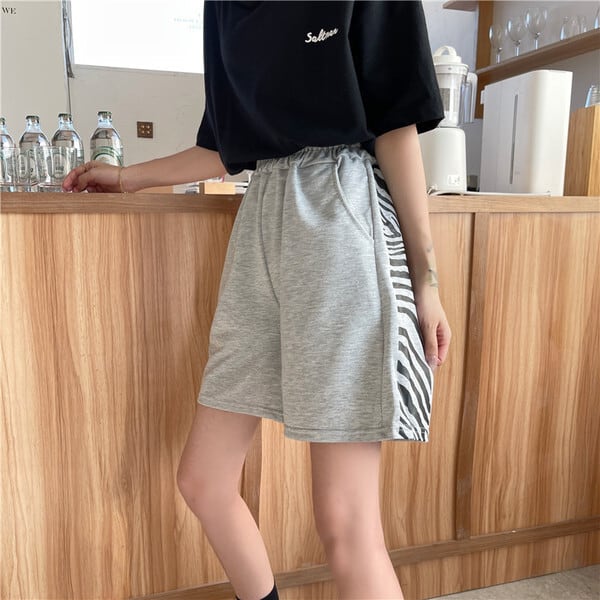 【新作】【送料無料】 原宿レディースカジュアルルーズショートパンツトレンディな夏韓国風サイドストライプワイドレッグパンツ学生グレースウェットパンツ 0372194712831