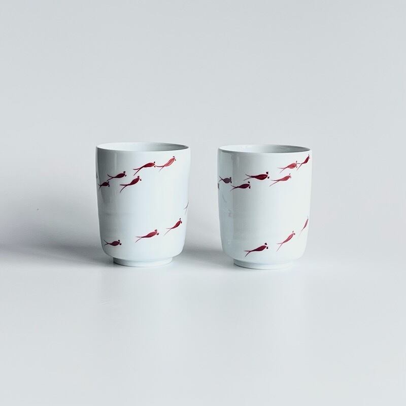 渦メダカ 湯呑(赤)