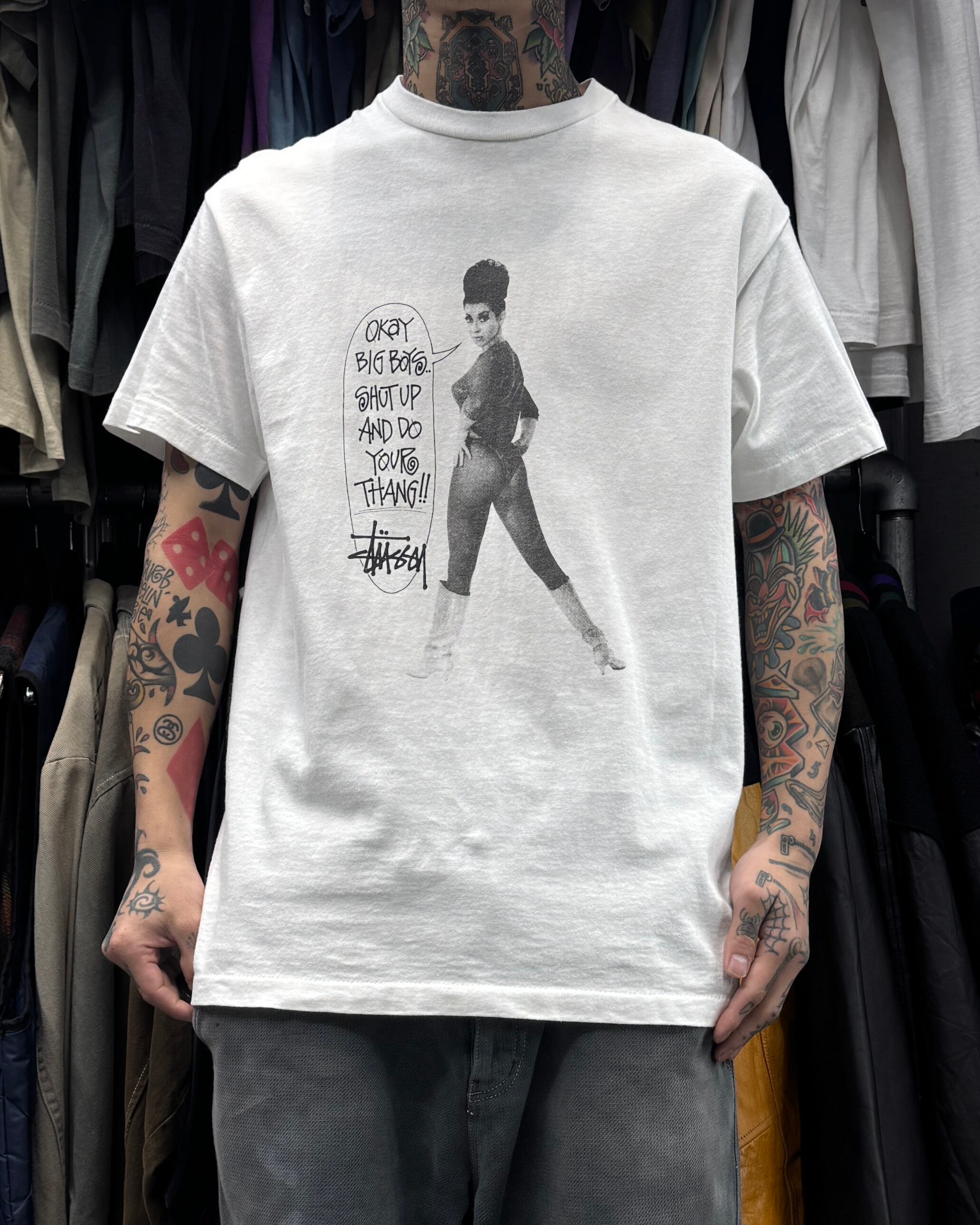 80's~90's old stussy Skull Flower Design Tee “黒タグ” “スカル