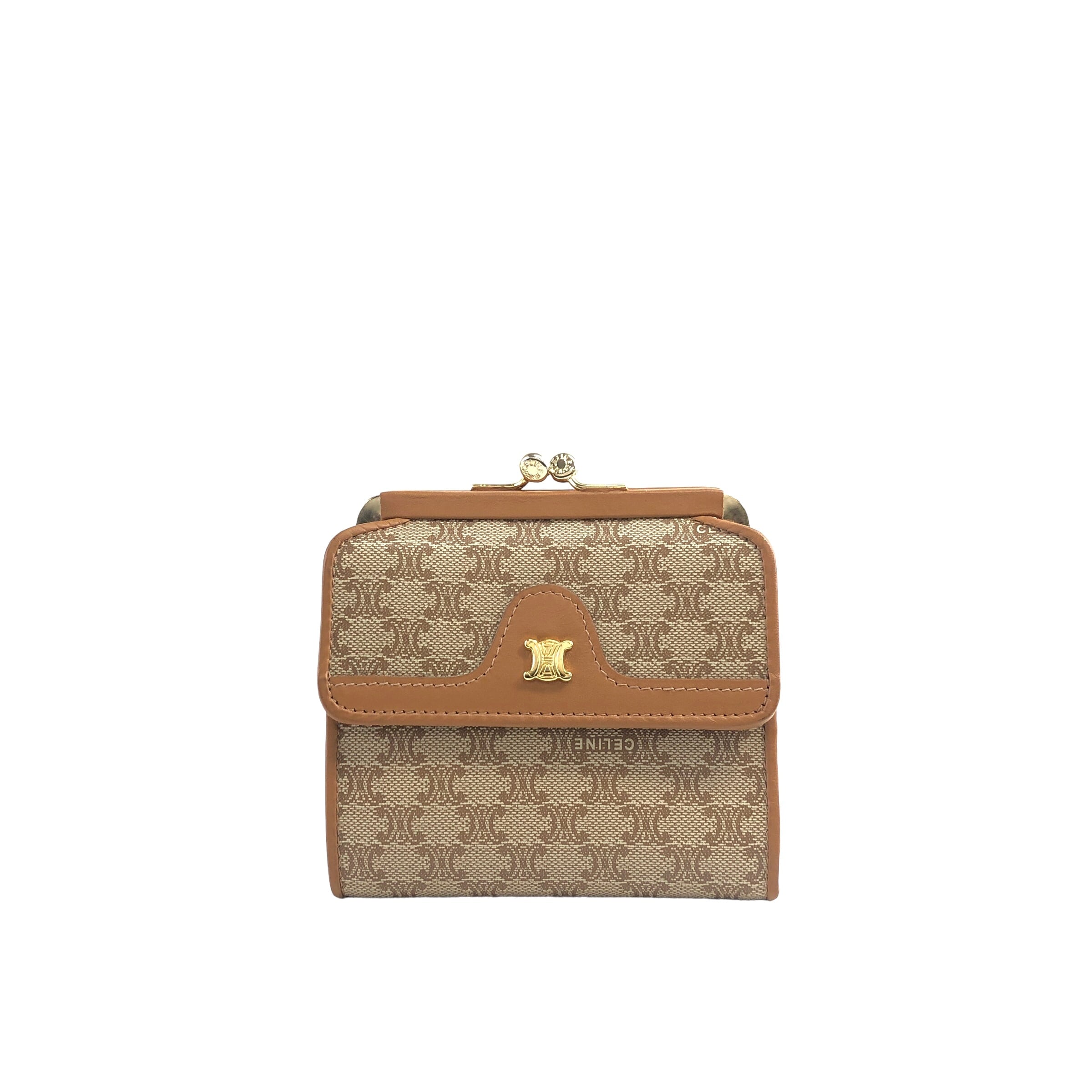 CELINE セリーヌ マカダム 財布 ベージュ ブラゾン レザー 二つ折り